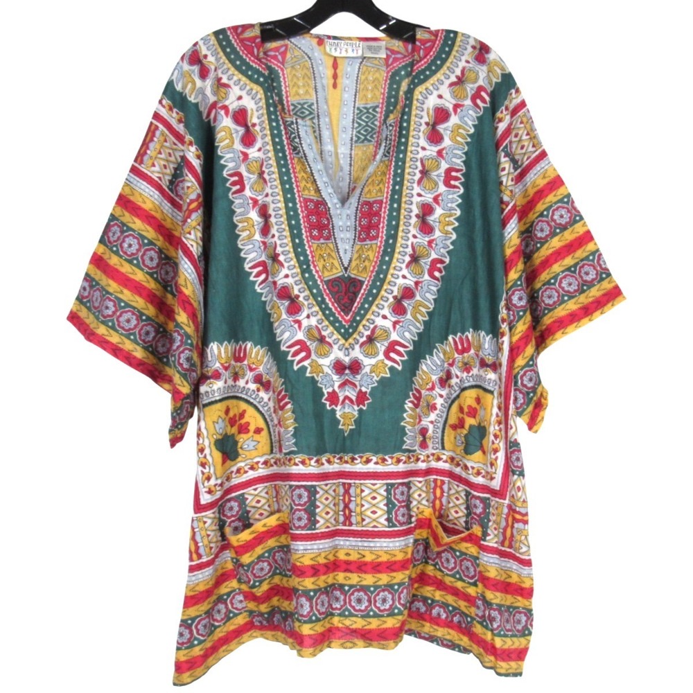 FUNKY PEOPLE Colorful TWILL Pockets AFRICAN DASHIKI V-Neck KAFTAN TUNIC TOP XXXL